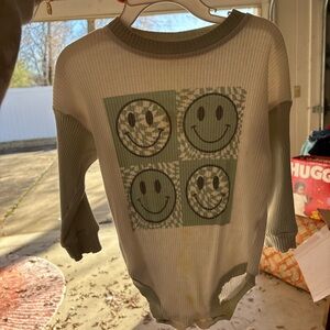 Green Smiley Face Baby Onesie stains 2T
